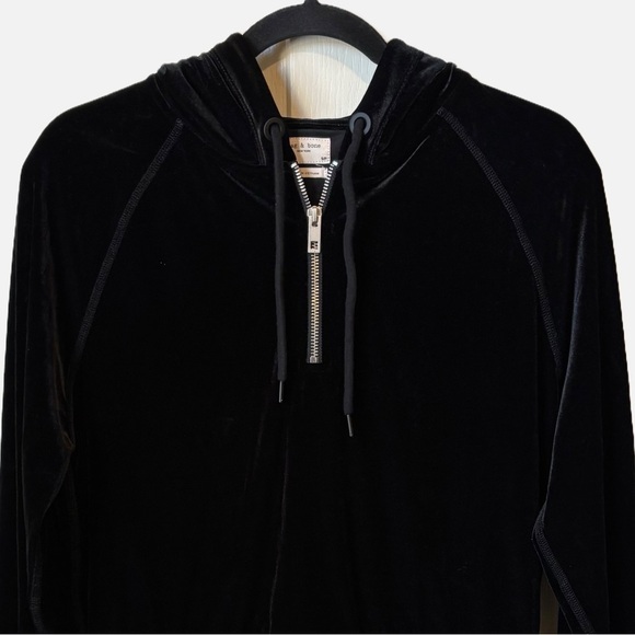 Rag & Bone Velvet Black Cropped Hoodie Relaxed Fit Sweater Small - Picture 5 of 14